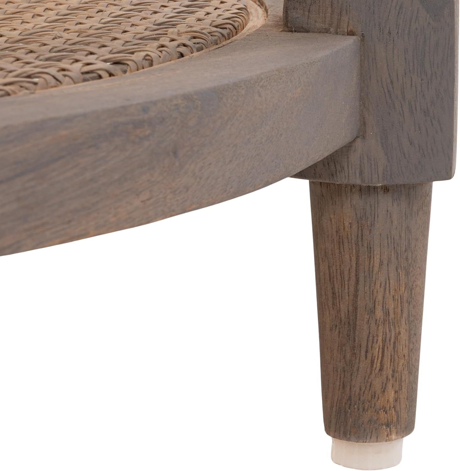 Creative Co-Op Round Solid Wood End Table with 2 Woven Cane Shelves, Grey Washed