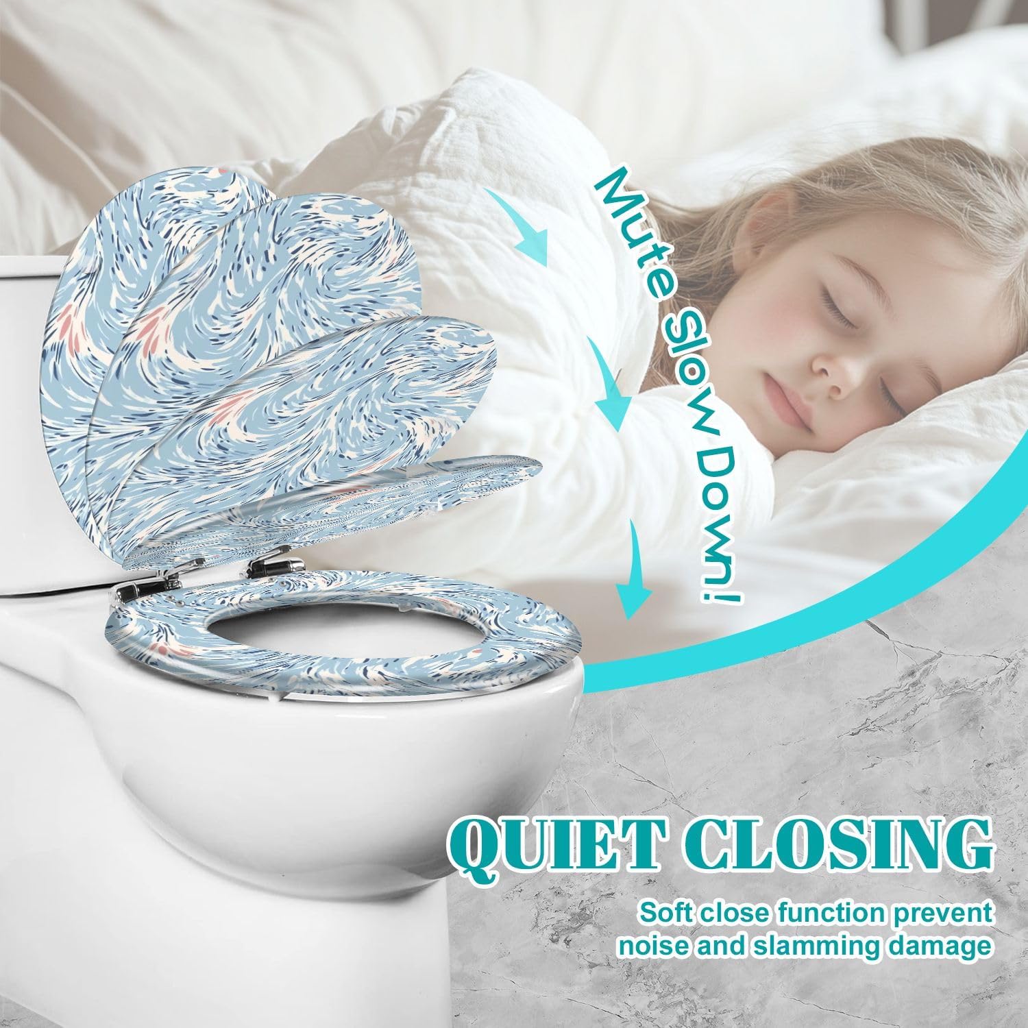 Round Toilet Seat Abstract Hand Drawing Liquid Fluid Wavy Swirl Marbling Leopard Cheetah Resin Toilet Seat Slow Quiet Close Lid with Quick-Release Hinges Cover Bumpers Easy to Clean Install