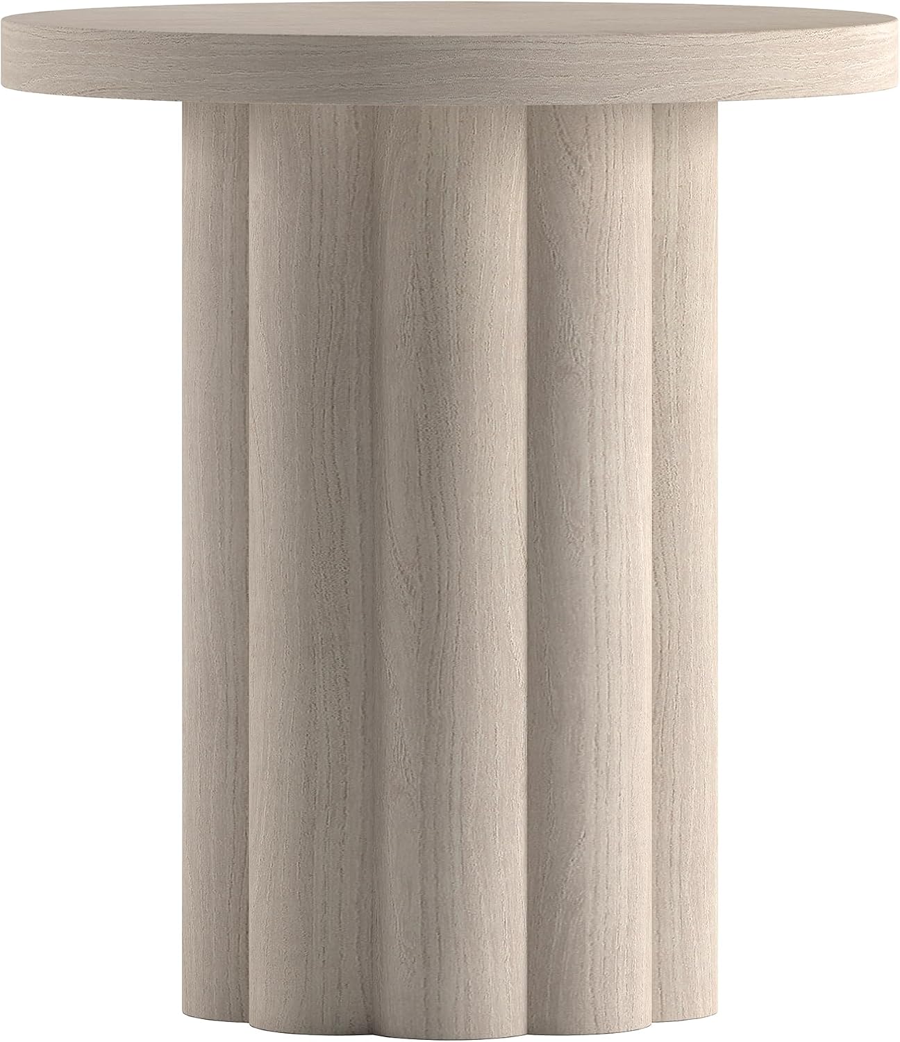 Henn&Hart 20'' Fluted Round End Table, Modern Side Table Ribbed Night Stand for Living Room, Office, Family Room, or Bedroom, Alder White