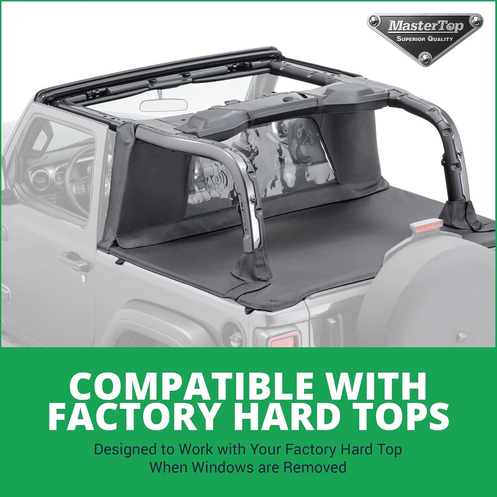 MasterTop Tonneau Cover & Wind Stopper Combo, Black Diamond - Fits Jeep Wrangler JL 2-Door 2018-2024 Hard Top Models - Wind Breaker Blocks Backdrafts - Keeps Cargo Area Clean