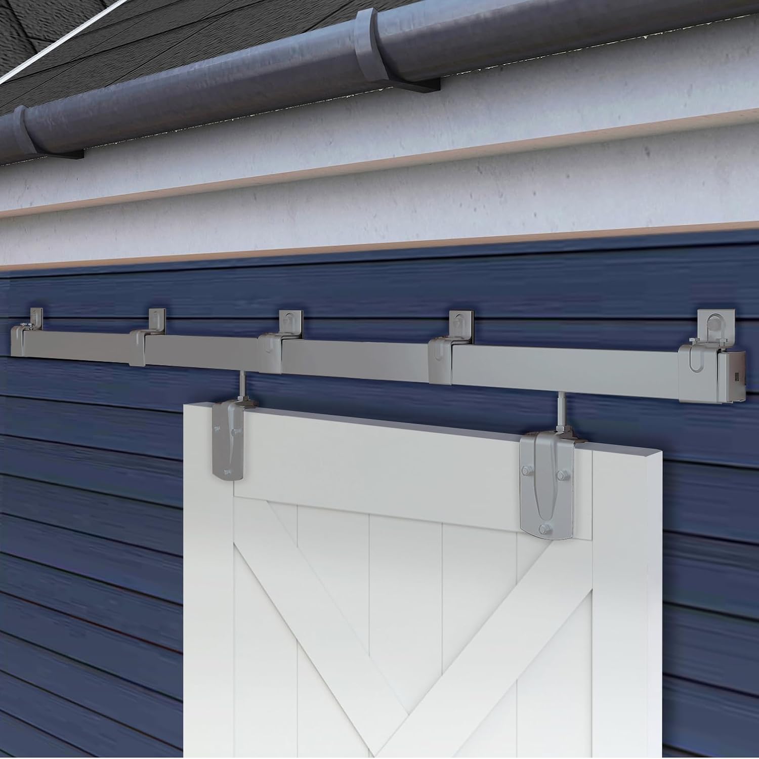 Exterior Barn Door Hardware, BARNSMITH 10FT Sliding Barn Doors Hardware Kit Heavy Duty Track for Indoor and Exterior Doors，Wall Mount Kit, Silver(NO Door, Hardware Only)