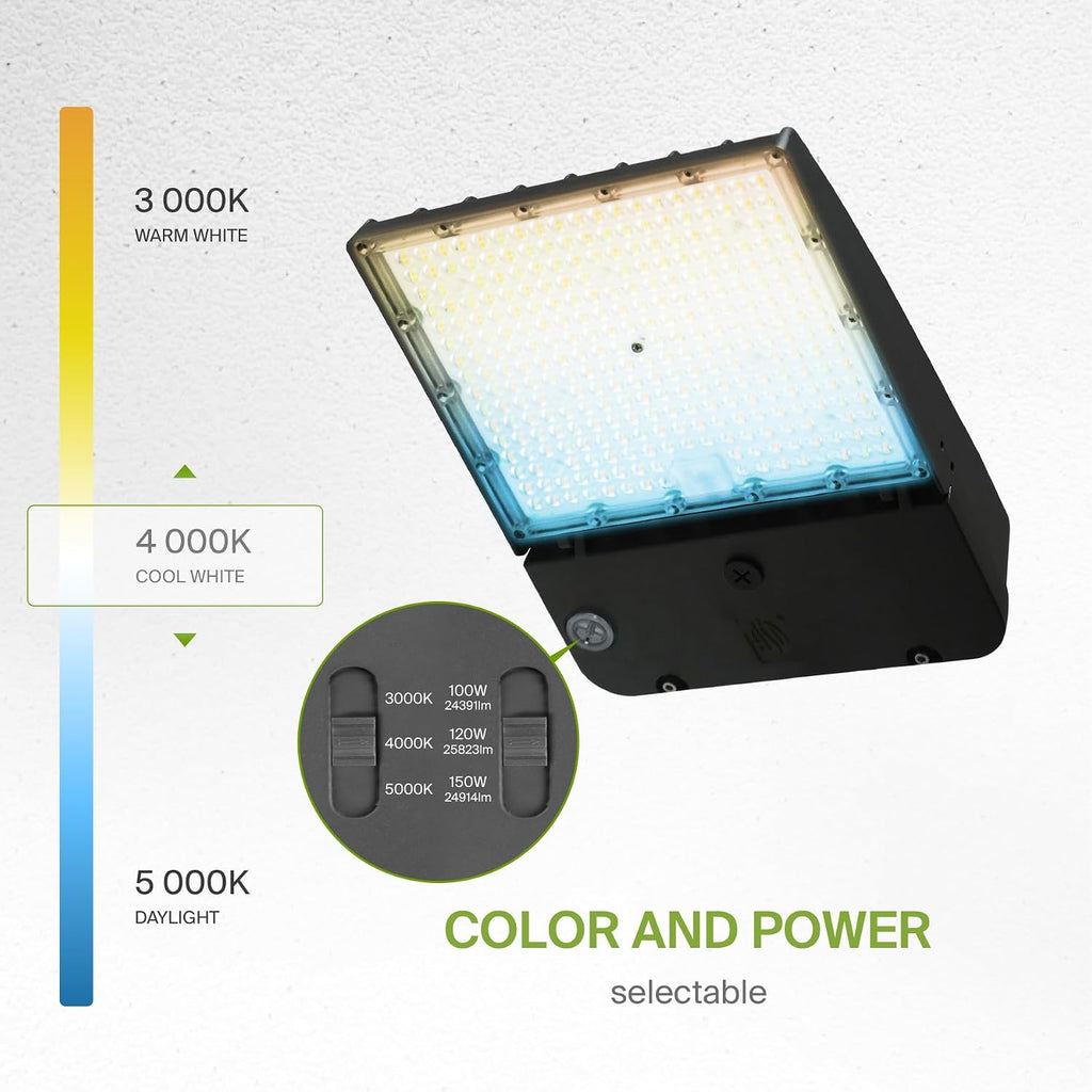 ASD LED Parking Lot Light Fixture | 100-150W 26000LM 3000-5000K 100-277V IP66 | 3CCT, Dimmable, Photocell, Waterproof, DLC, UL Listed | Dusk to Dawn Outdoor Lamp, Shoebox Area Lighting | Black