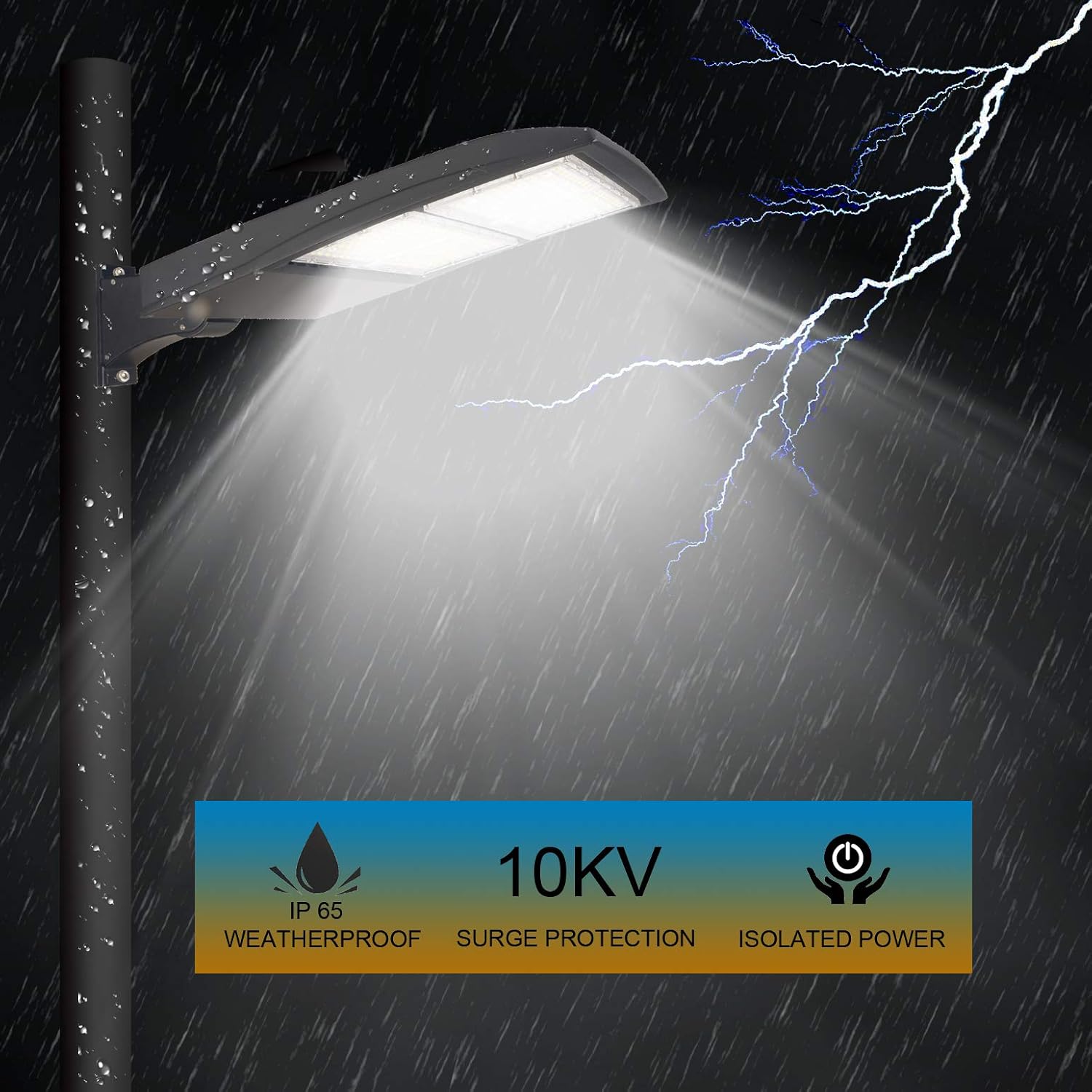 dephen 300W LED Parking Lot Light, 42000Lm 5700K Shoebox Pole Lamp, Outdoor Commercial Street and Area Lighting, 0-10V Dimmable, Arm Mount, 100-277Vac(UL-Listed)