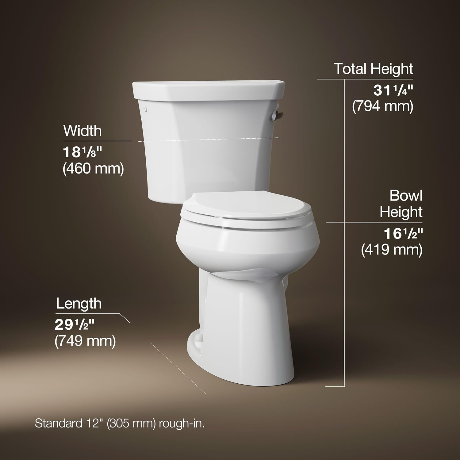 Kohler 3889-UR-0 Highline® Two-piece elongated toilet, 1.28 gpf, White