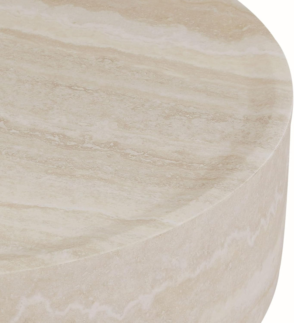 Modern Drum-Shape Coffee Table for Living Room 31.49' Round Cocktail Center Table Light Sand Color Circle Coffee Tables for Home Office, Fully Assembled