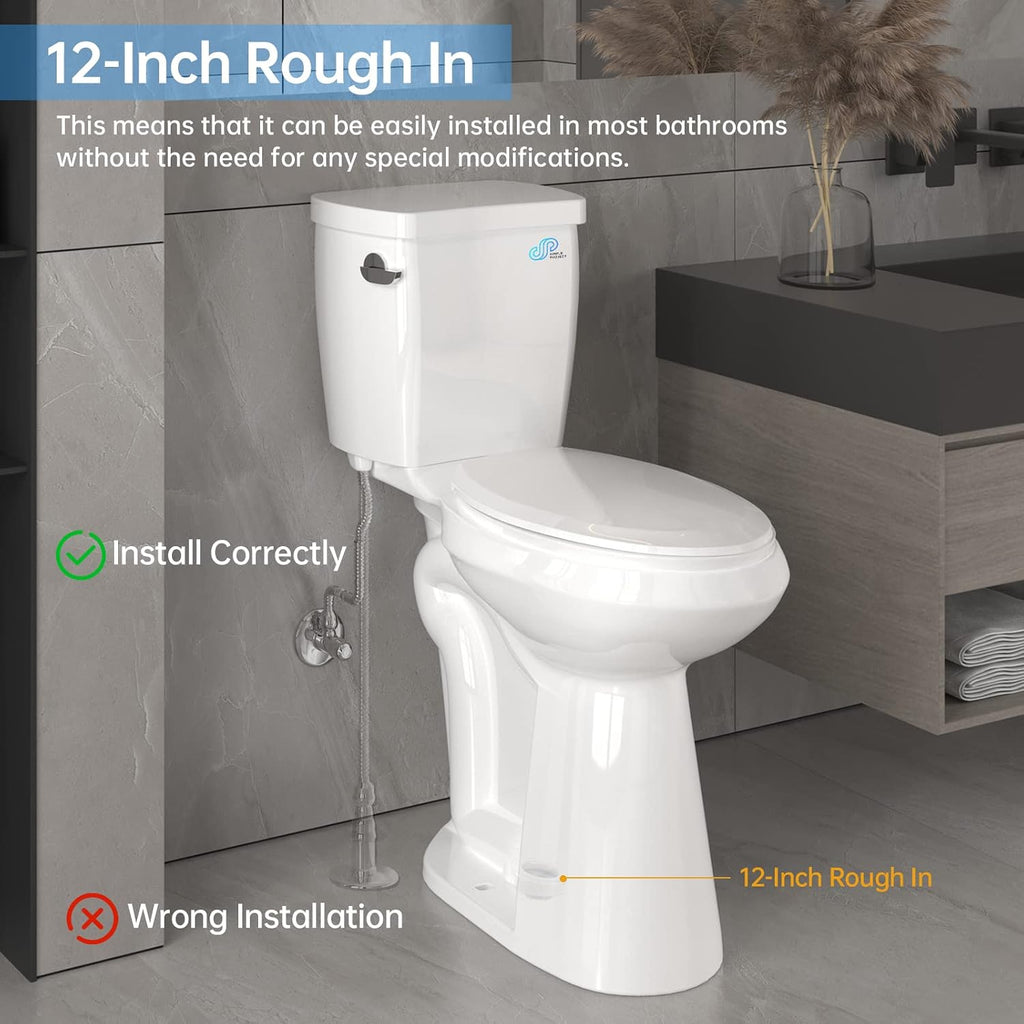 Simple Project High Toilets For Seniors 21 Inch | Extra Tall Toilets For Bathrooms Comfort Height With Soft-close Seat & Single Flush, 12' Rough In Two Piece Tall Toilets For Elderly, Disabled
