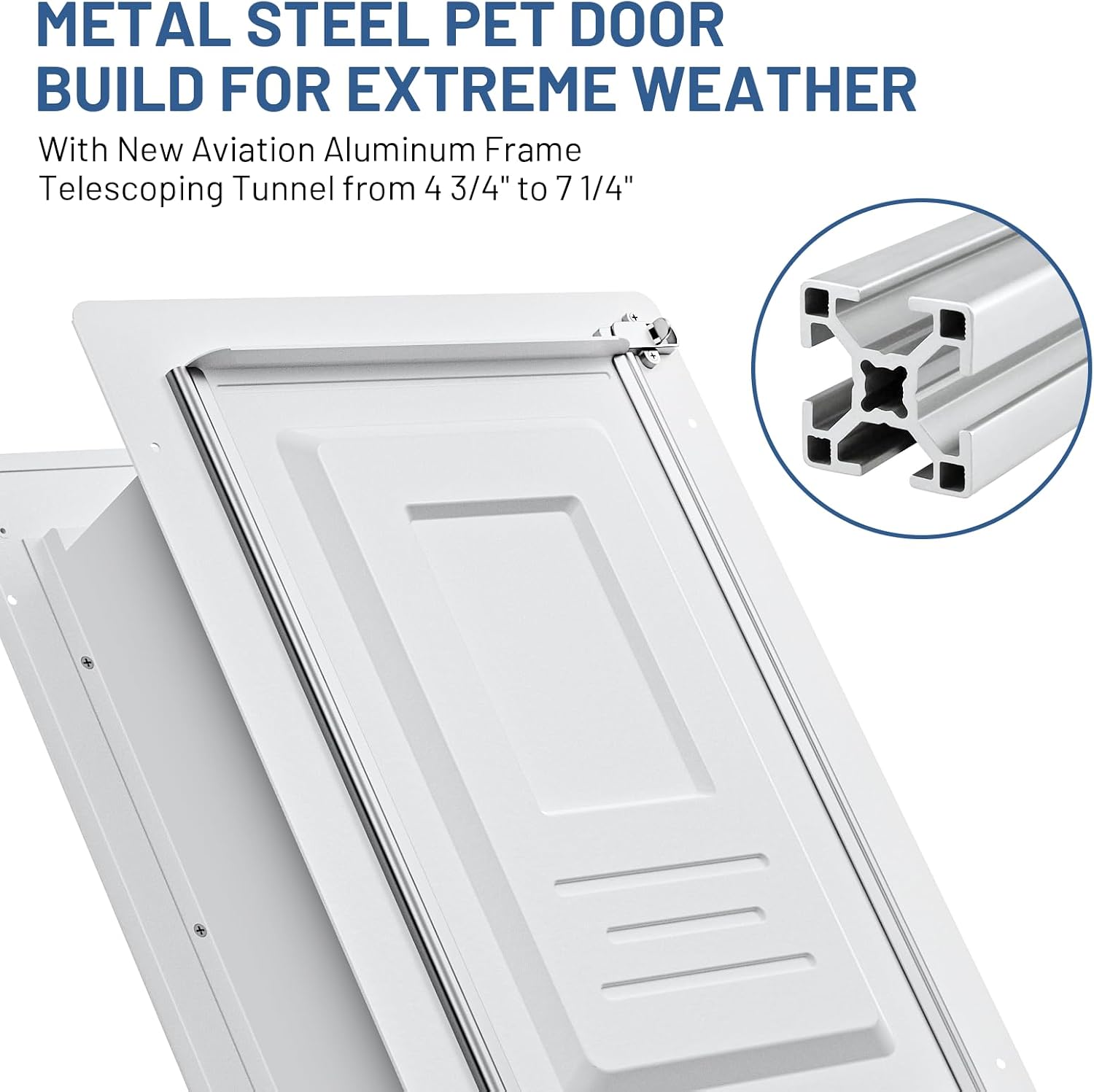 Pet Door for Wall with Secure Aluminum Lock, Steel Frame and Telescoping Tunnel, Double Silicone Flaps Dog Doggy Door and Cat Door Suitable for All Pets, Strong & Durable (Pets Up to 100 Lb) -Large