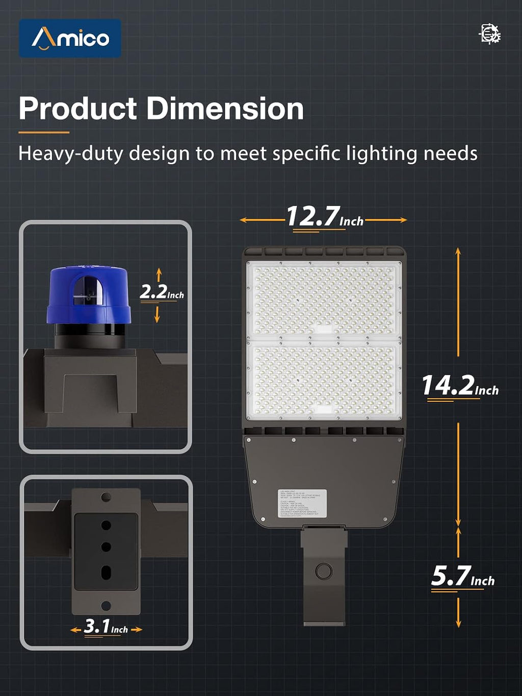 Amico 300W LED Parking Lot Light, 39000LM 5000K LED Shoebox Lights with Dusk to Dawn Photocell, Waterproof Commercial Area Lighting, UL/DLC/FCC Certified Outdoor LED Street Lights, Arm Mount