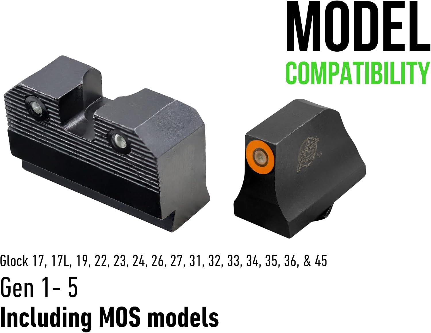 XS Sights R3D 2.0 Sights Compatible with Glock 17, 19, 22, 23, 24, 26, 28, 27, 31, 32, 33, 34, 35, 36, 38, 39, 45, & 47 Gen 1-5, Including MOS Models