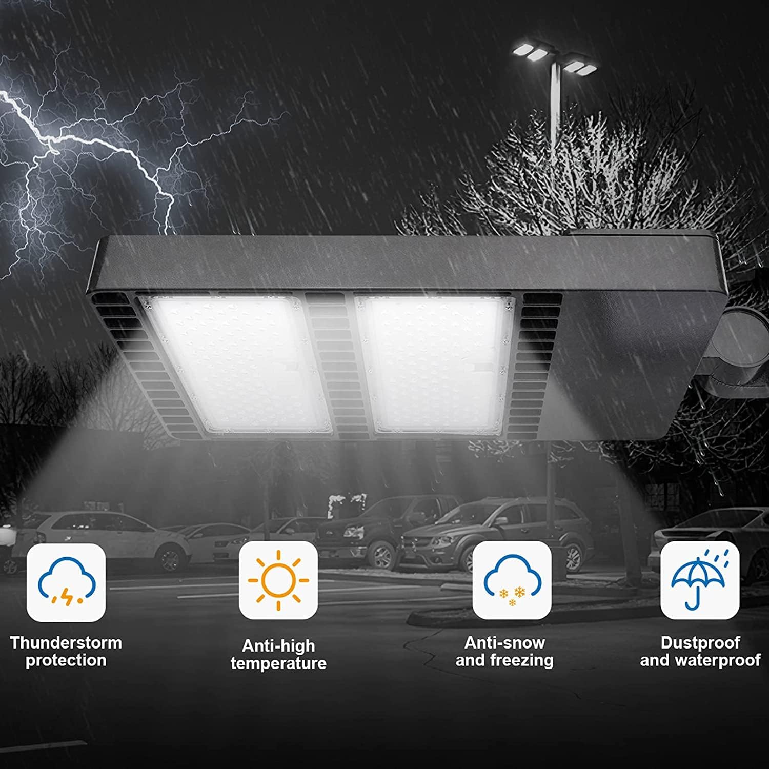 LED Parking Lot Light for Round Pole in Street 26000lm AC100-277V Shoebox Lighting for Path Garden and Outdoor Places IP65 Waterproof (200W)