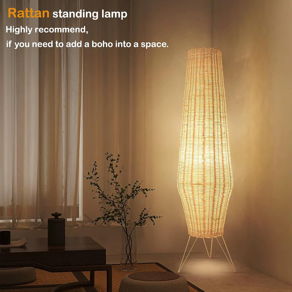 47In Rattan Floor Lamps for Living Room,Modern Farmhouse Floor Lamp | Bohemian Weave Wicker Standing Lamp with Foot Switch Standing Lamps for Bedroom,Office Decor Boho