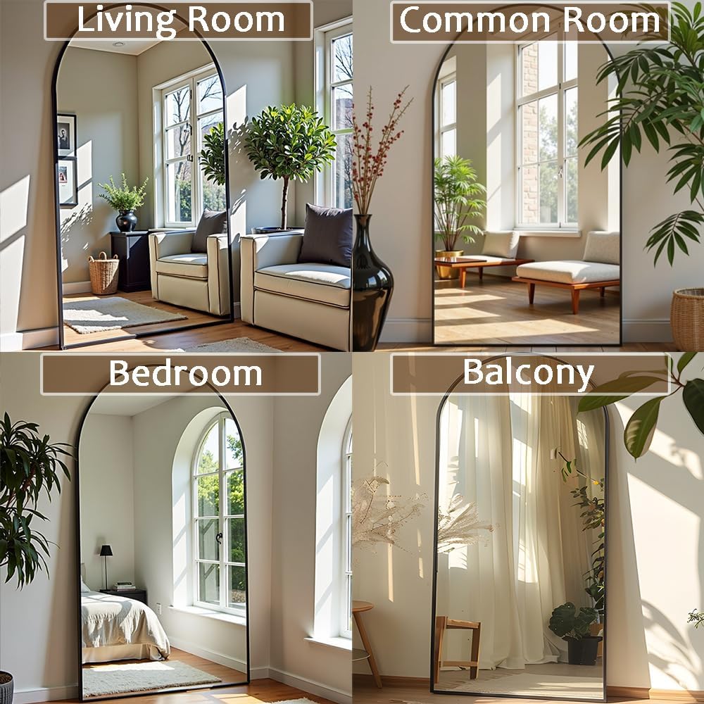 Rowjut Floor Full Length Mirror, Arched Mirrors Full Length 81'x41' Freestanding Large & with Aluminum Frame&Wall Mounted & Hanging or Leaning& Full Body Mirror for Bedroom, Black