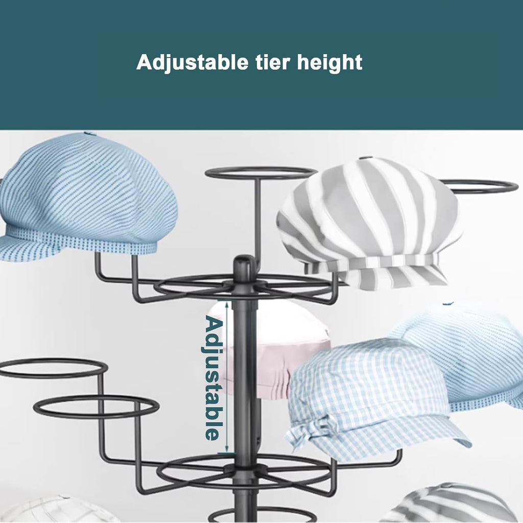 Helmet Stand Display Stand Hat Display Rack Rotating Floor-Standing Hat Stand Adjustable Hat Headwear Rack Baseball Cap Organizer with Wheels Metal Hat Storage Holders