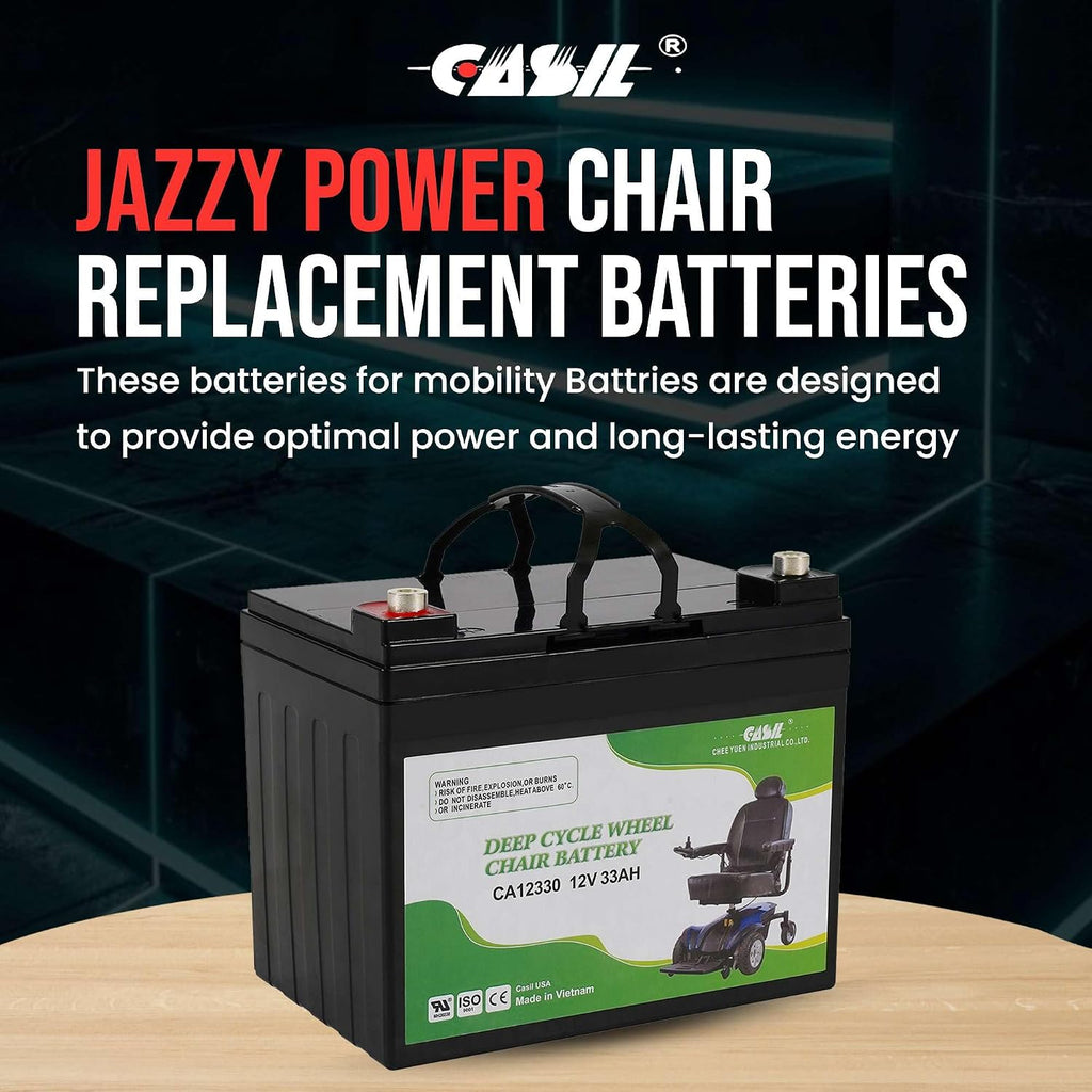 Casil 12v 33ah Deep Cycle Mobility Scooter Battery for Pride Go Go & Jazzy Select 6 Wheelchair Batteries Jazzy Power Chair Batteries Replacement 2 Pack for Electric Mobility Scooters and Chairs