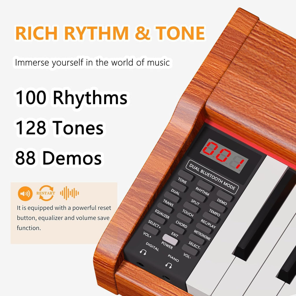 WENCAI Digital Piano 88-Key Fully Weighted Keyboard - Hammer Action Electric Piano, Full-Size Wooden Pianos for Beginner Professional Adults with Sheet Music Stand Triple Pedal