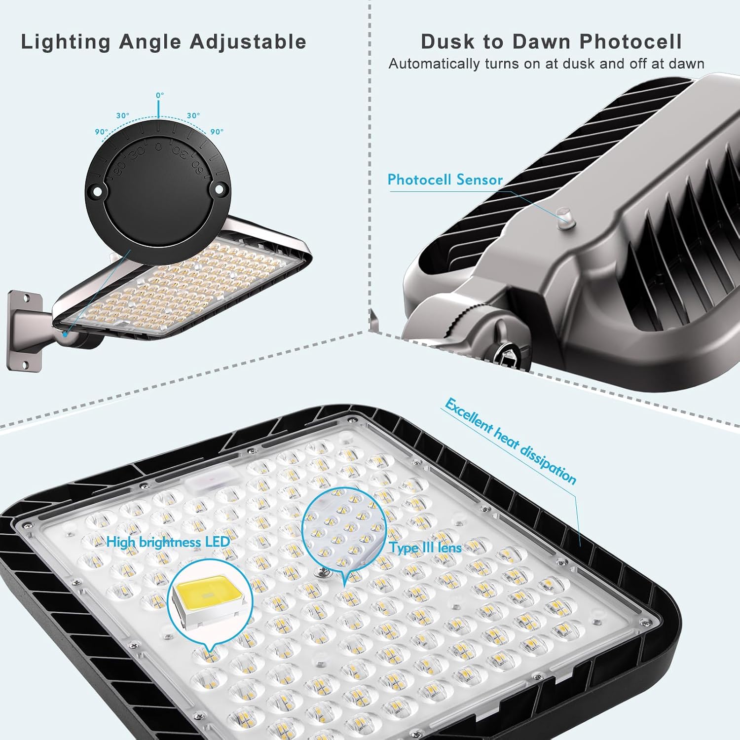 240W(240x1W LED) Parking Lot LED Lights 60000Lm(250Lm/W) LED Pole Lights Outdoor 5000K IP65 Dusk to Dawn Outdoor Parking Lot Litghts Commercial Pole Mount for Parking Lot,Yard,Driveway,Stadium-4Pack