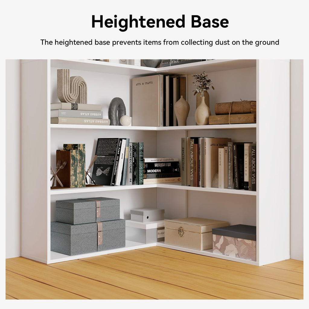 oneinmil Bookcase 6 Tiers with Baffles, 35.2' Large Corner Bookshelf, Storage Display Rack for Living Room Home Office, White