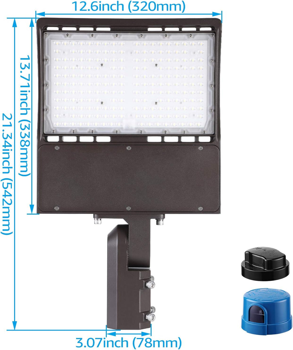 LEONLITE 150W LED Parking Lot Light, Adjustable Arm Mount, 20,250lm UL & DLC Listed, 1-10V Dimmable, Shoebox Pole Light with Photocell, 100-277V, Commercial Street Lighting, IP65, 5000K Daylight