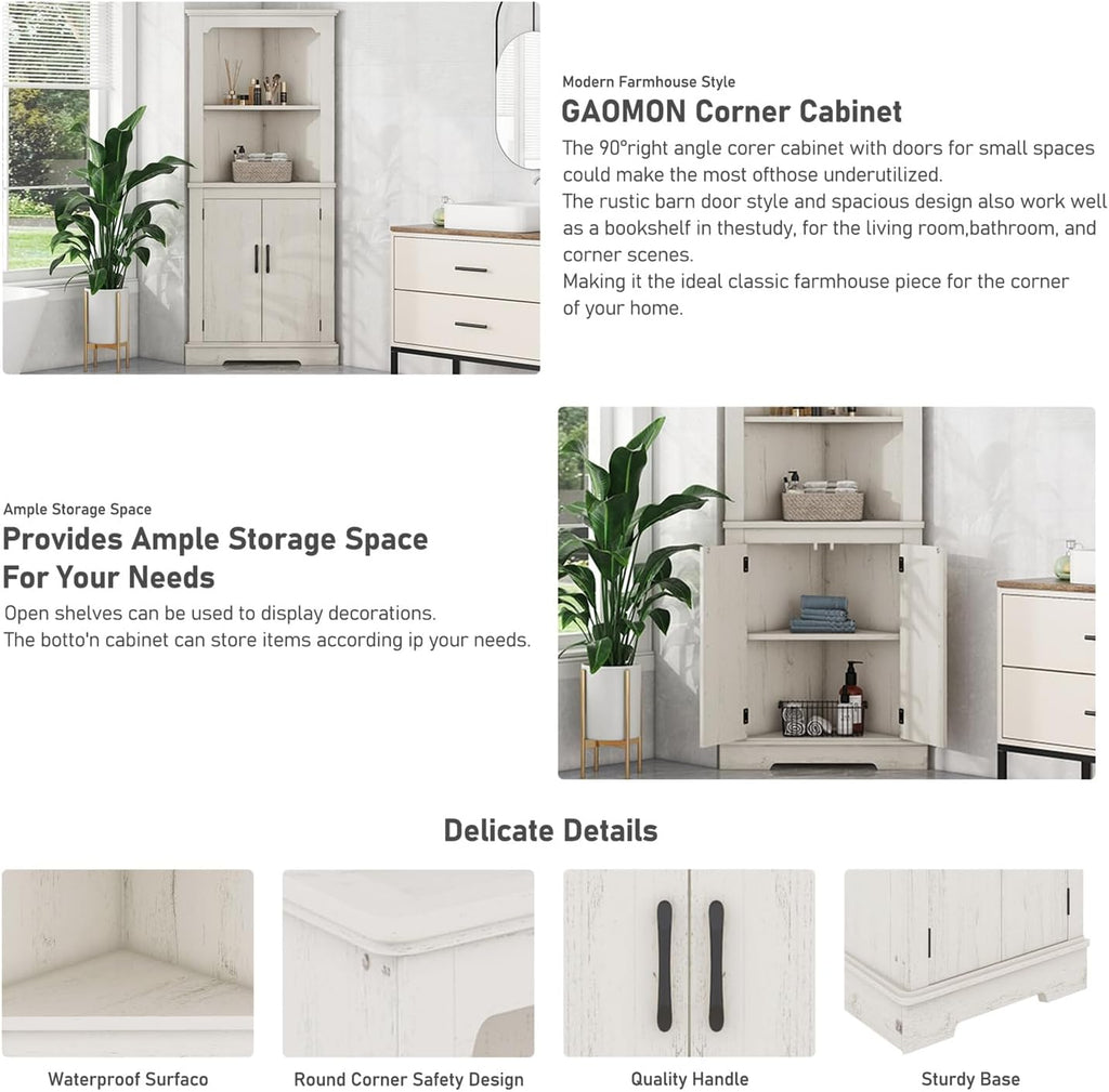 ZeHuoGe 69.3' Tall Corner Cabinet w/ 2 Doors & Open Shelves,4-Tier Floor Corner Cabinet w/Storage Shelves with Storage Shelves