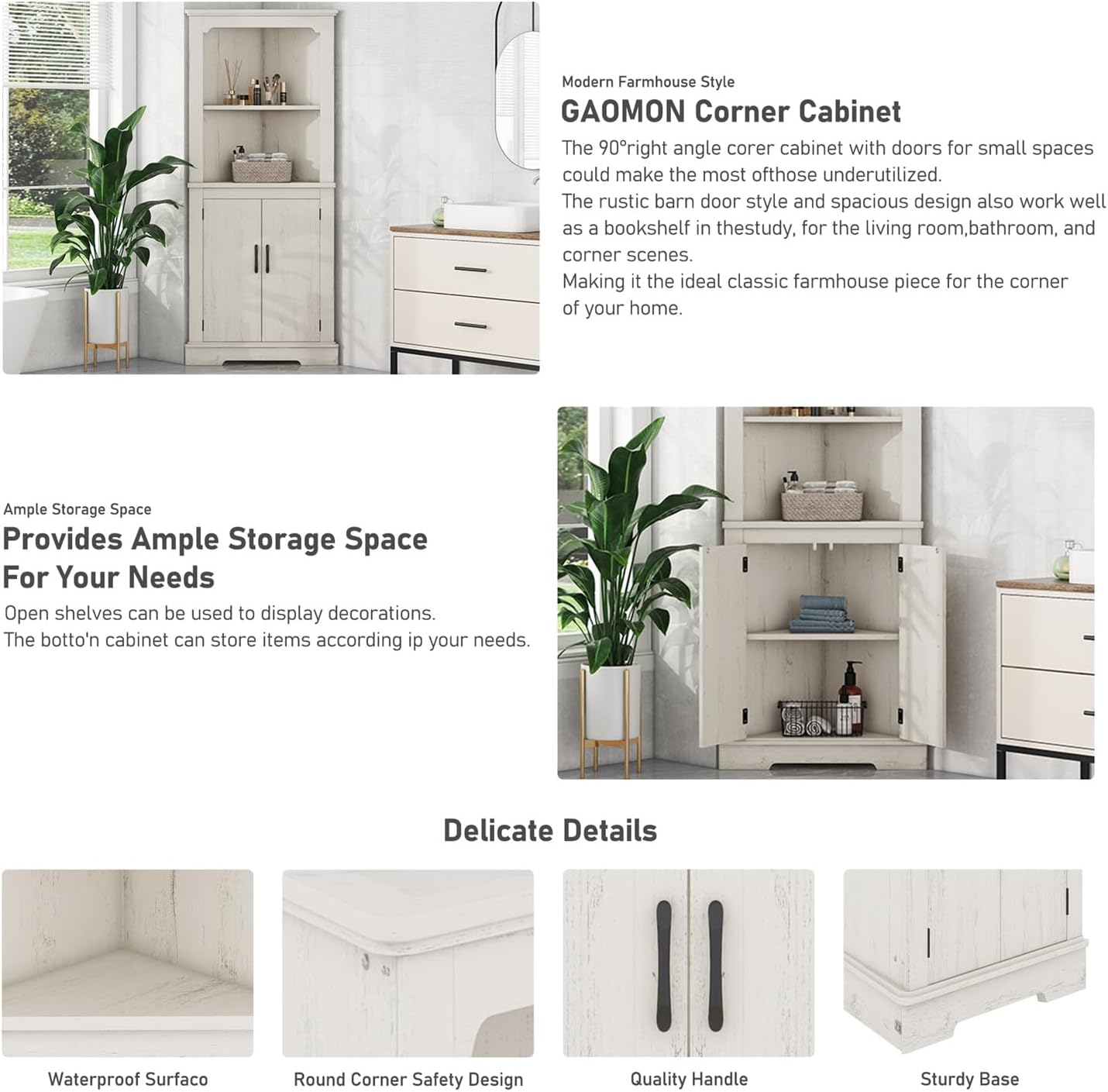 ZeHuoGe 69.3' Tall Corner Cabinet w/ 2 Doors & Open Shelves,4-Tier Floor Corner Cabinet w/Storage Shelves with Storage Shelves