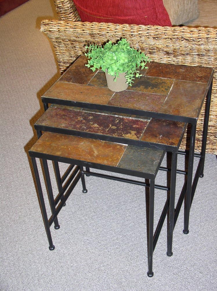 Zhongma Nesting Tables Set of 3, End Tables with Slate Table Top, Solid Real Stone, Side Table, Accent Table