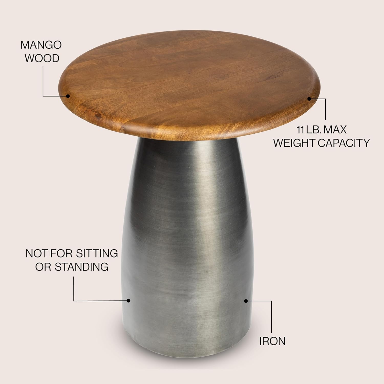 JONATHAN Y END5001A Skye 18' Modern Rustic Round Wood/Metal Accent Table, Side Table, End Table for Living Room, Bedroom, Honey Wood/Oxidized Nickel