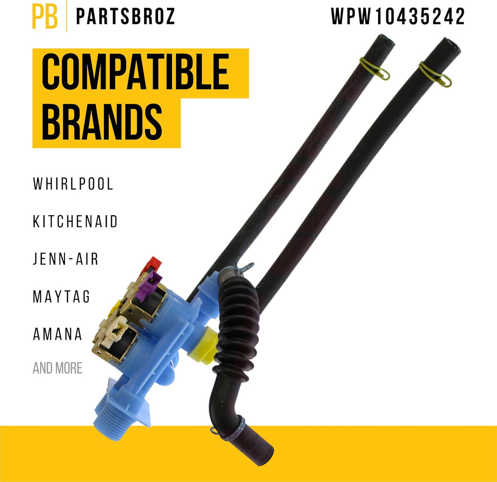 PartsBroz WPW10435242 Water Inlet Valve Assembly - Compatible With Whirlpool Maytag Washer - Replaces AP6021375 W10435242 2311853 PS11754698 W10435236 Ultra Durable Replacement