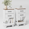 Tall Nightstand Set of 2 Side Table Modern Night Stand with 2 Drawers Wooden Rustic End Table Bedside Table with Upper Open Shelf Solid Feet for Bedroom White+Walnut