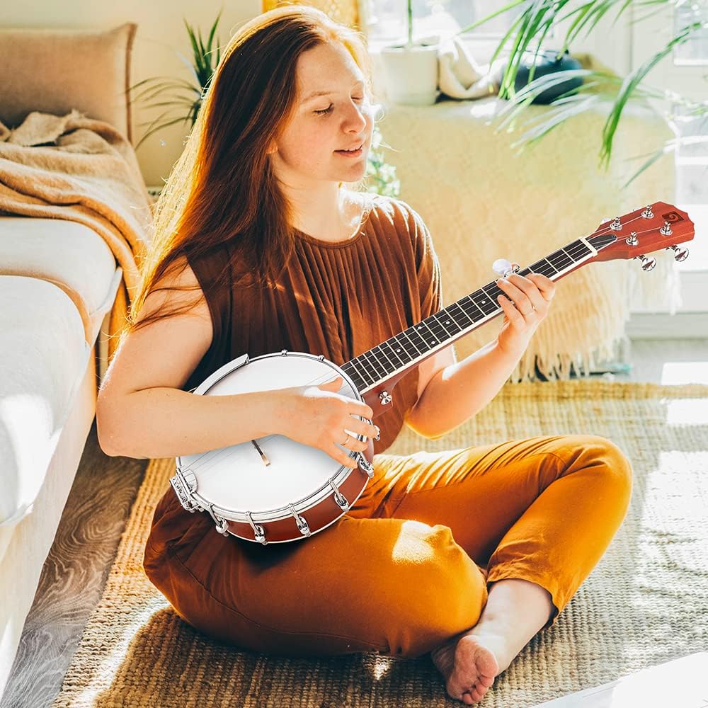 Vangoa 5 String Banjo 26 Inch, MINI Travel Banjo Beginner Kit with Remo Head, Open Back & Closed Solid Back with beginner Kit, Comfortable Carrying Bag