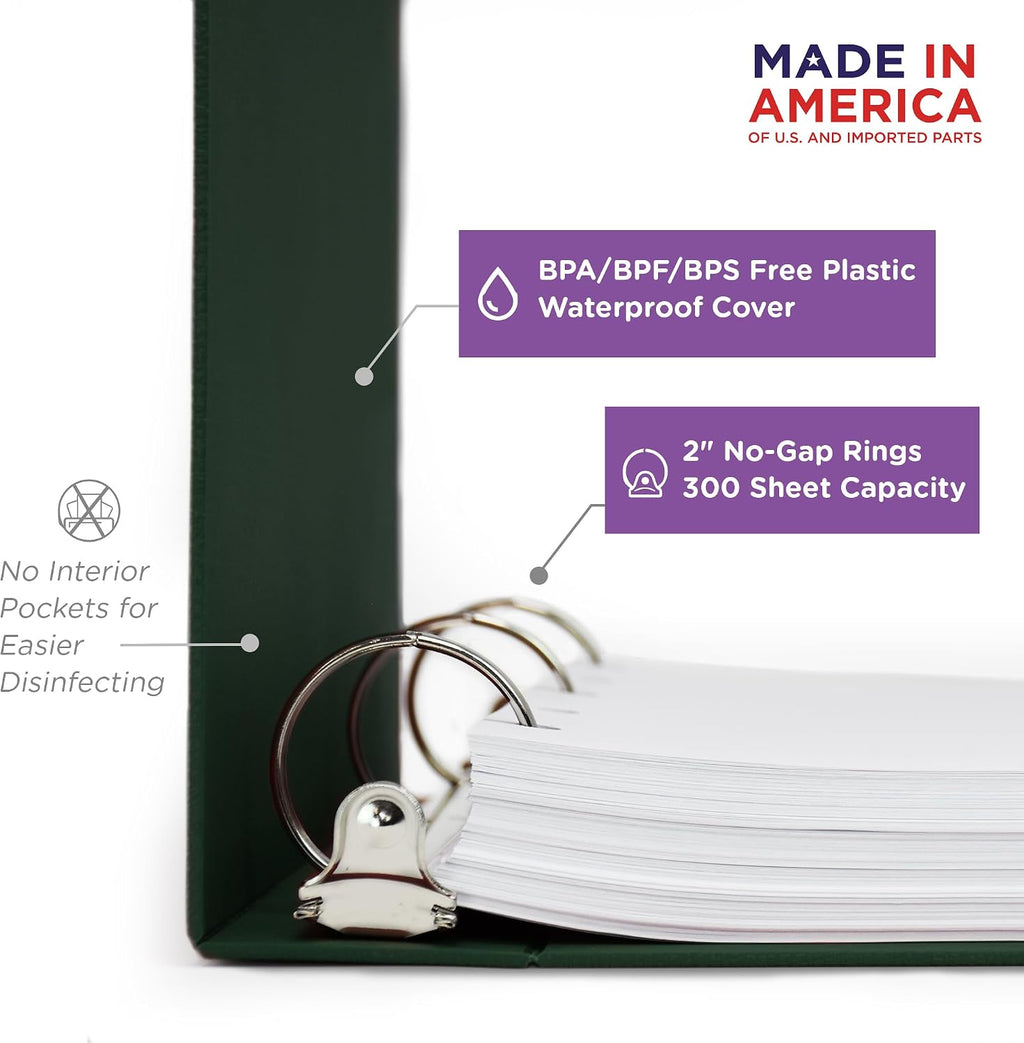 Carstens 2-Inch Heavy Duty Round Ring Binder for Medication Administration Records – Side Opening Forest Green, Case of 16, Durable Plastic, No Pockets, Holds 300 Letter Sheets Made in USA (1807-3RCS)