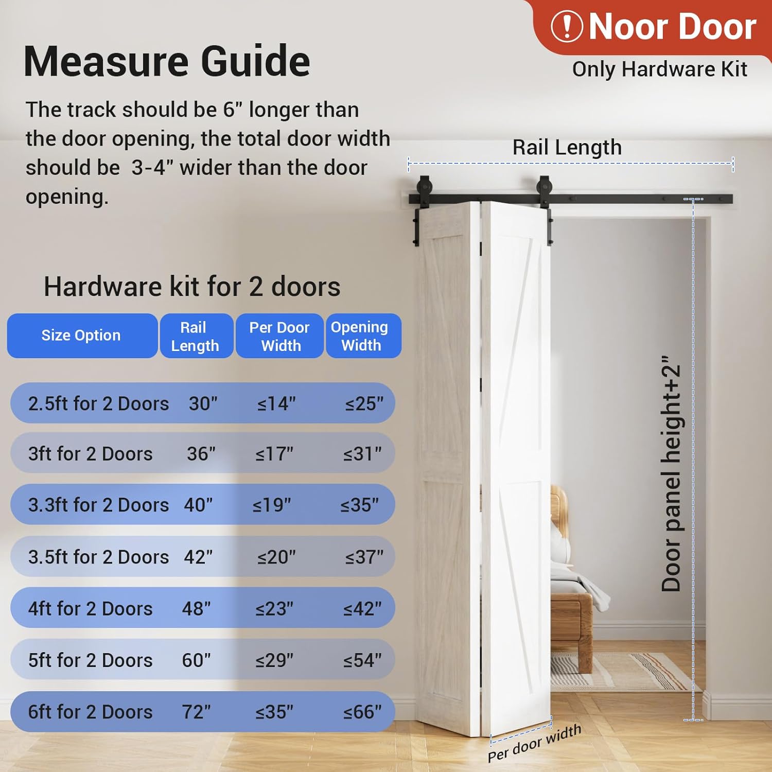 CCJH 96' Bi-Folding Sliding Barn Door Hardware Kit for 2 Doors,Slide Smoothly Quietly,Black Track J Shape Roller,No Door
