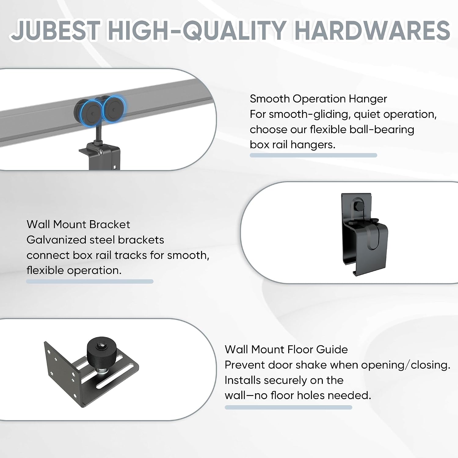 JUBEST 12FT Box Rail Exterior Barn Door Hardware Kit, Heavy-Duty Black Sliding Barn Door Track System, Wall Mount Door Hardware Kits (Door Not Included)
