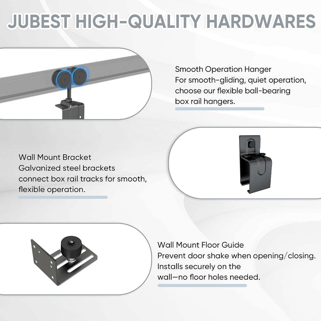 JUBEST 14FT Box Rail Exterior Barn Door Hardware Kit, Heavy Duty Sliding Door Track Kit Wall Mount Door Hardware Kit for Two Doors System(Doors Not Included), Black