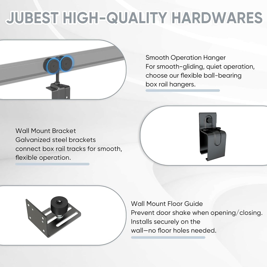 JUBEST 10FT Box Rail Exterior Barn Door Hardware Kit, Heavy-Duty Black Sliding Barn Door Track System, Wall Mount Door Hardware Kits (Door Not Included)