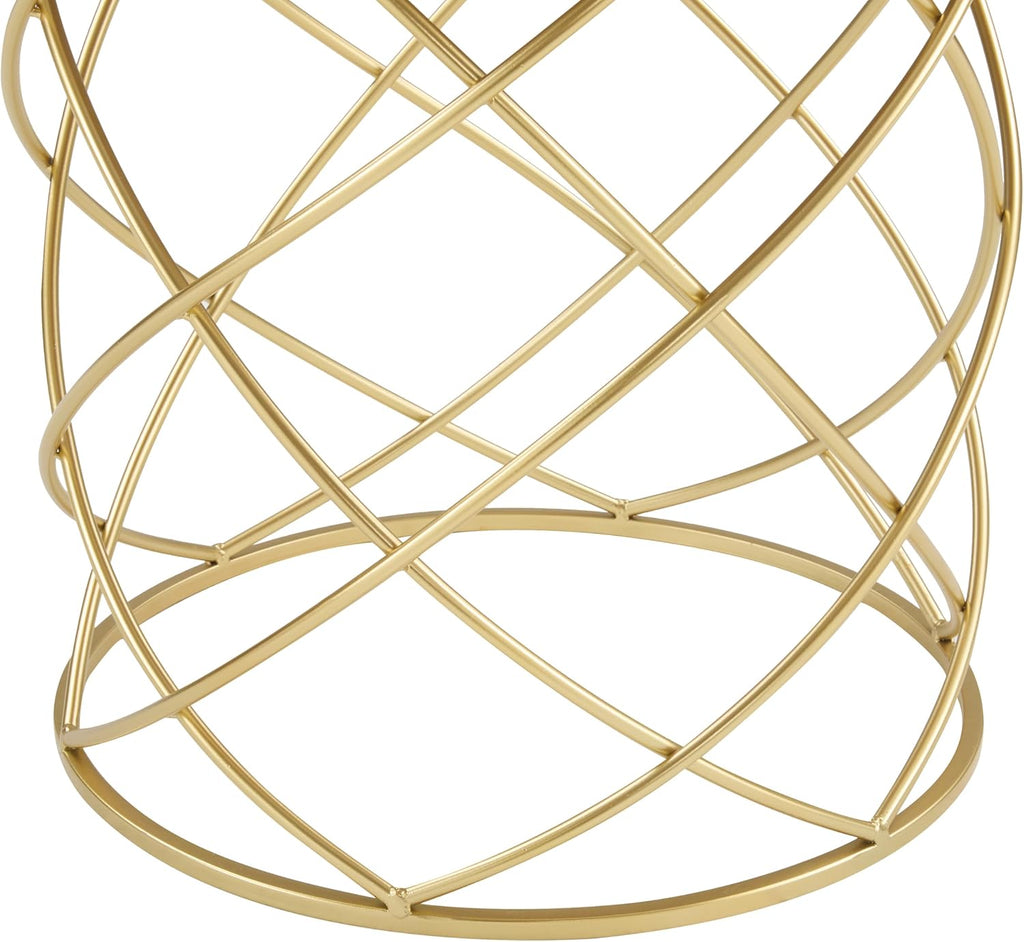 Christopher Knight Home Vevia 17' Golden End Table, Metal Accent Table, Round Wooden Top, Nesting Designed Home Decor, Birdcage Small Coffee Tables for Living Room, Bedroom, No Assembly, Natural+Gold
