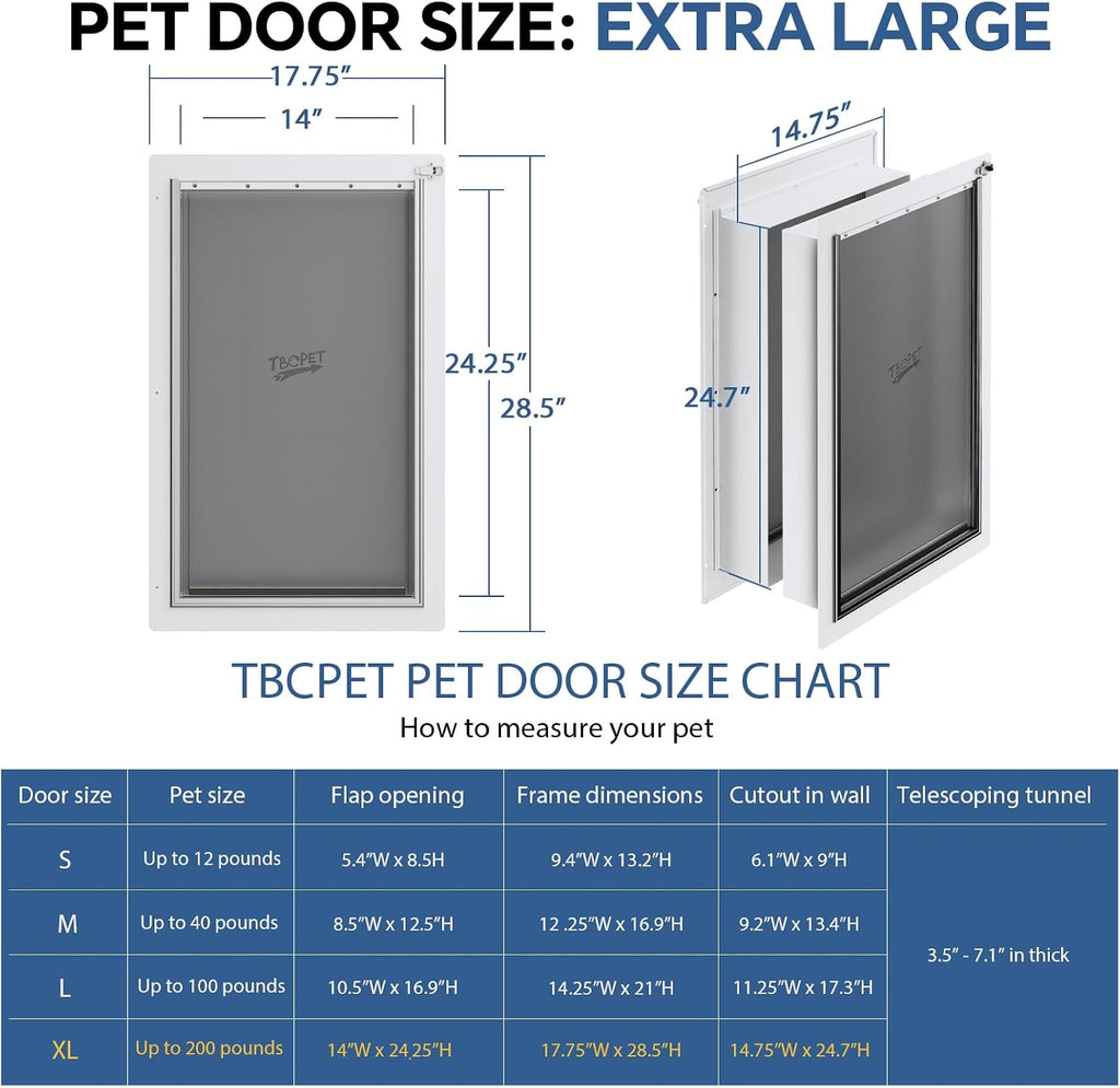 Dog Door for Wall - Steel Frame, Telescoping Tunnel & Double Food-Grade Silicone Flaps Pet Door, XL Dog Door with Secure Lock (Pets Up to 220 lbs)