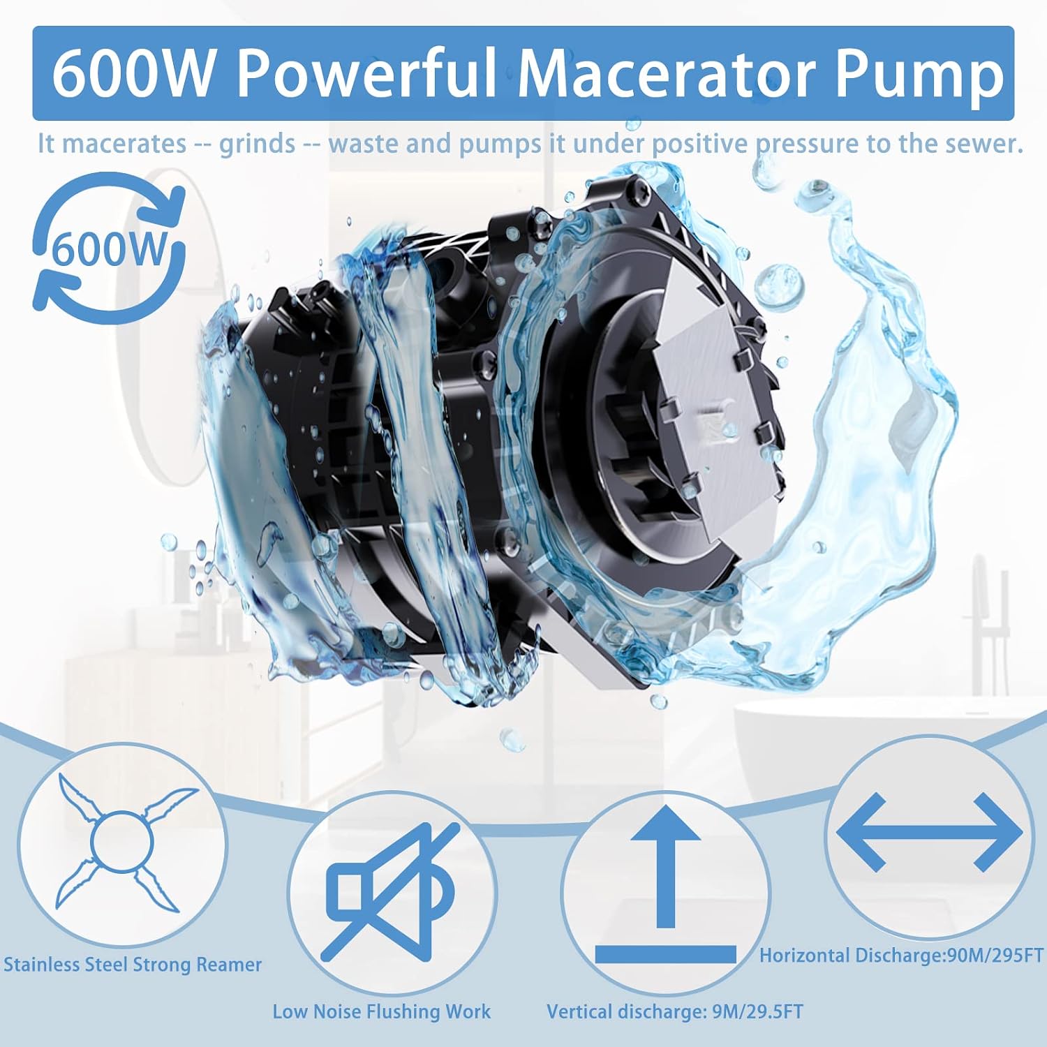 Simple Project 600w Upflush Toilet For Basement | One Piece Macerating Toilet With Macerator Pump System | Macerating Toilet System With 3 Water Inltes For Bathroom, Laundry, Sink