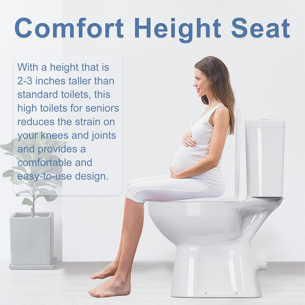 Simple Project Rear Outlet Toilet, 19 Inch ADA High Tall Toilet, Rear Discharge Extra Tall Toilets with Dual Flush 0.8/1.28 GPF, Round High Toilets For Seniors, Tall Person & Disabled