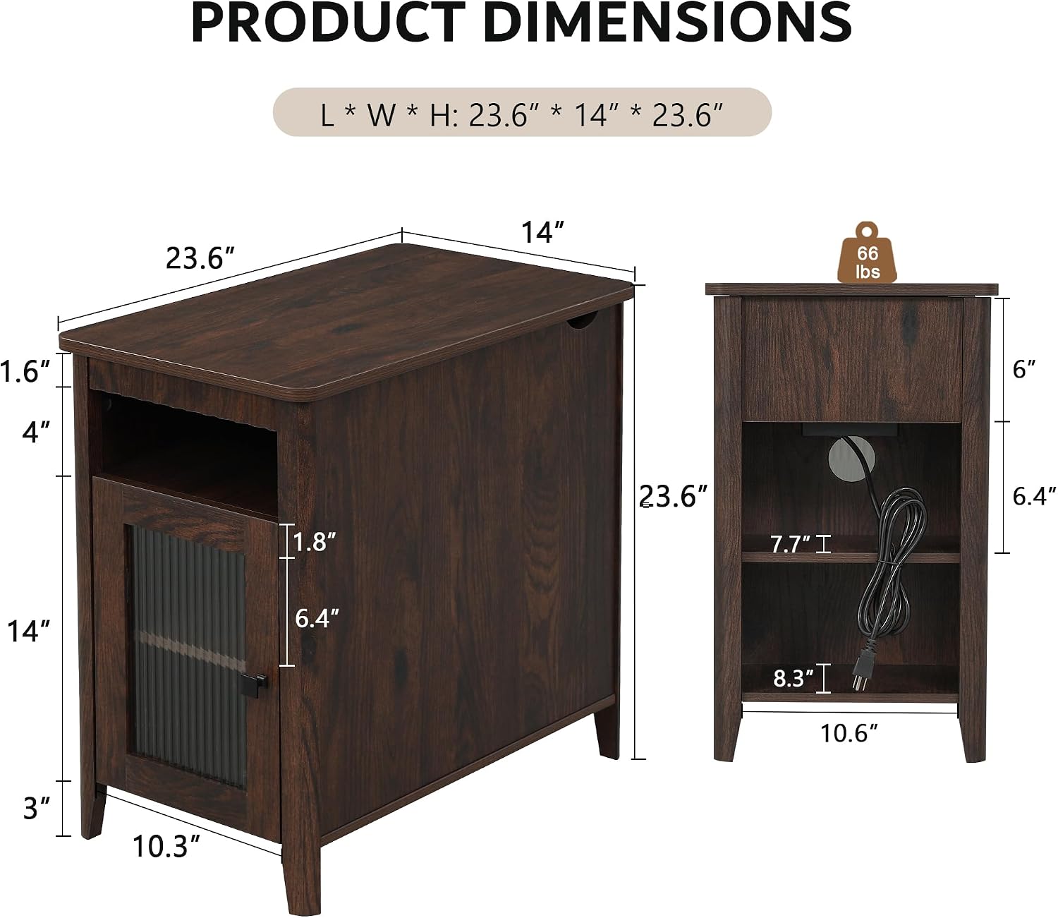 iPormis End Table Set of 2 with Charging Station, Narrow Side Table for Living Room, Farmhouse Night Stand with Storage Cabinet, Wood Bedside Table for Bedroom Small Space, Walnut