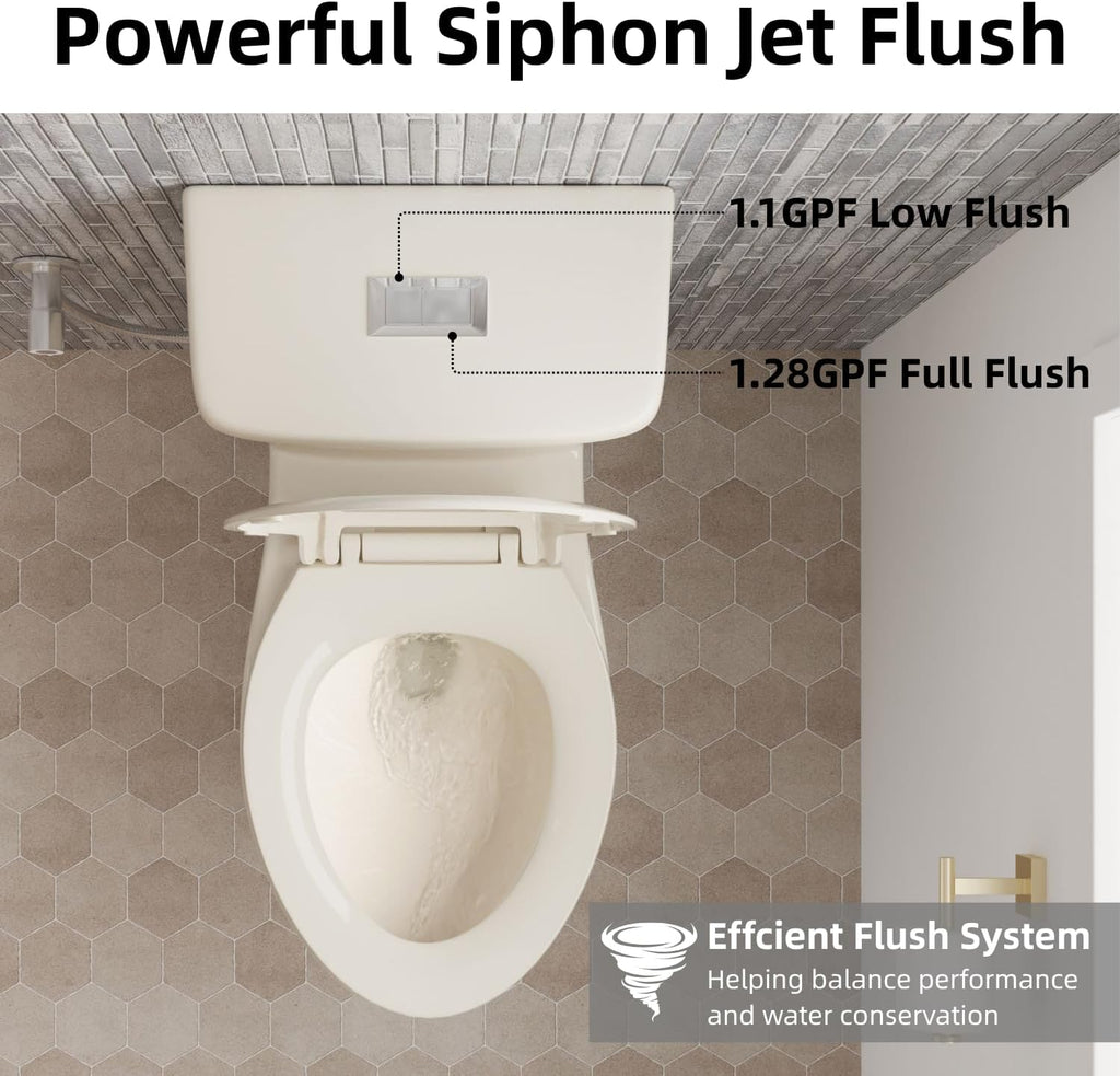 21 Inch Extra Tall Toilet for Seniors, Los Flexi Beige Toilet Two Piece With Skirted Design, 1.1/1.28 GPF Dual Flush, Powerful Siphon Jet, Soft-Close Seat and Quick Install, Bone Color, 12'' Rough-In