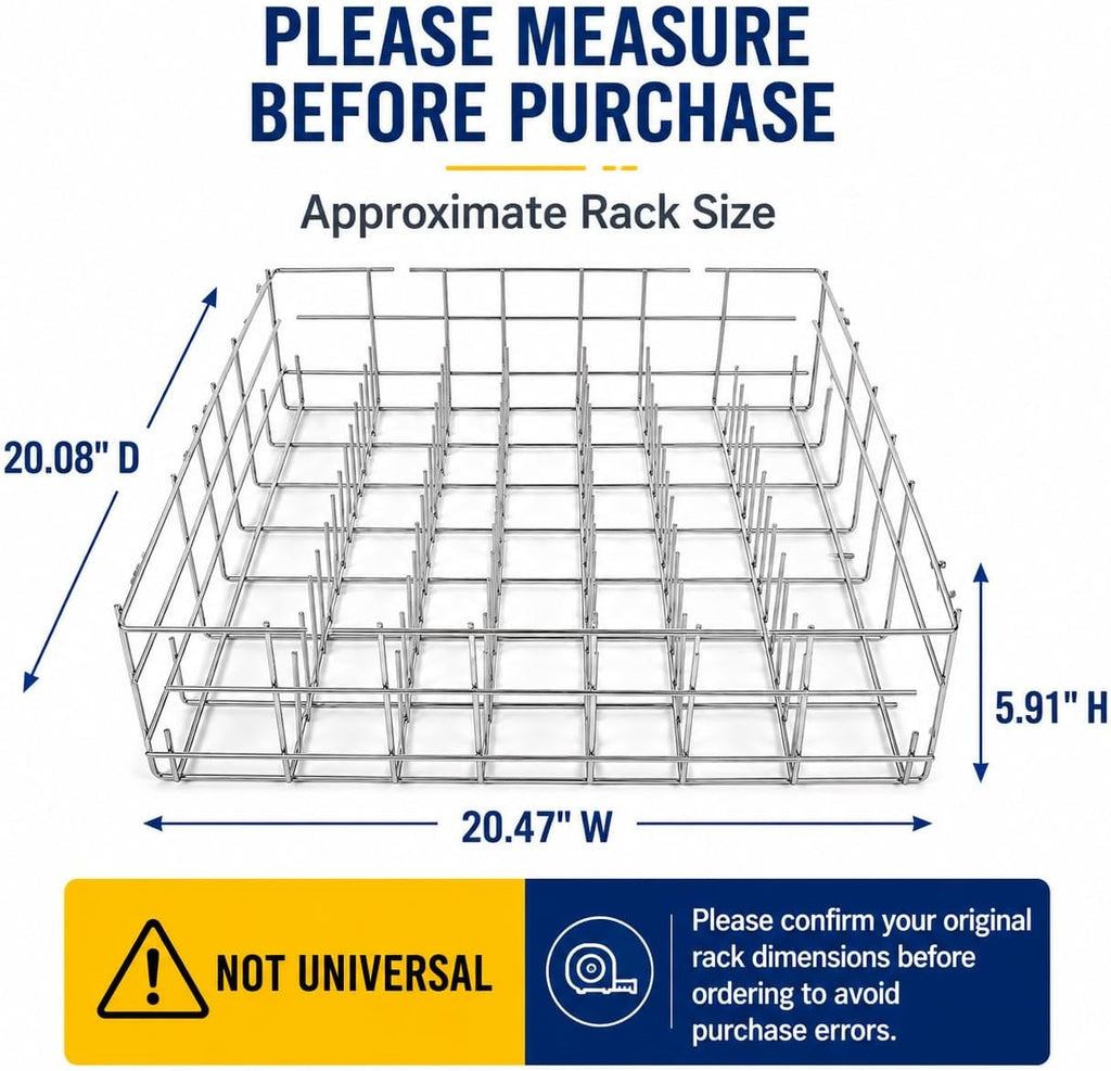 W10311986 for Whirlpool ERP Lower Dishwasher Rack ，Dishwasher Model WDF520PADM7，Measure carefully before buying，Current Basket is about 20.47' Wide, about 20.08' Deep, and about 6' High.
