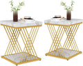 Tribesigns Square End Table White Gold 2-Tier Side Table Modern Small Bedside Tables with Storage for Couch, Sofa Side Tables with Stylish Metal Frame for Living Room (2, Faux Marble White+Gold)