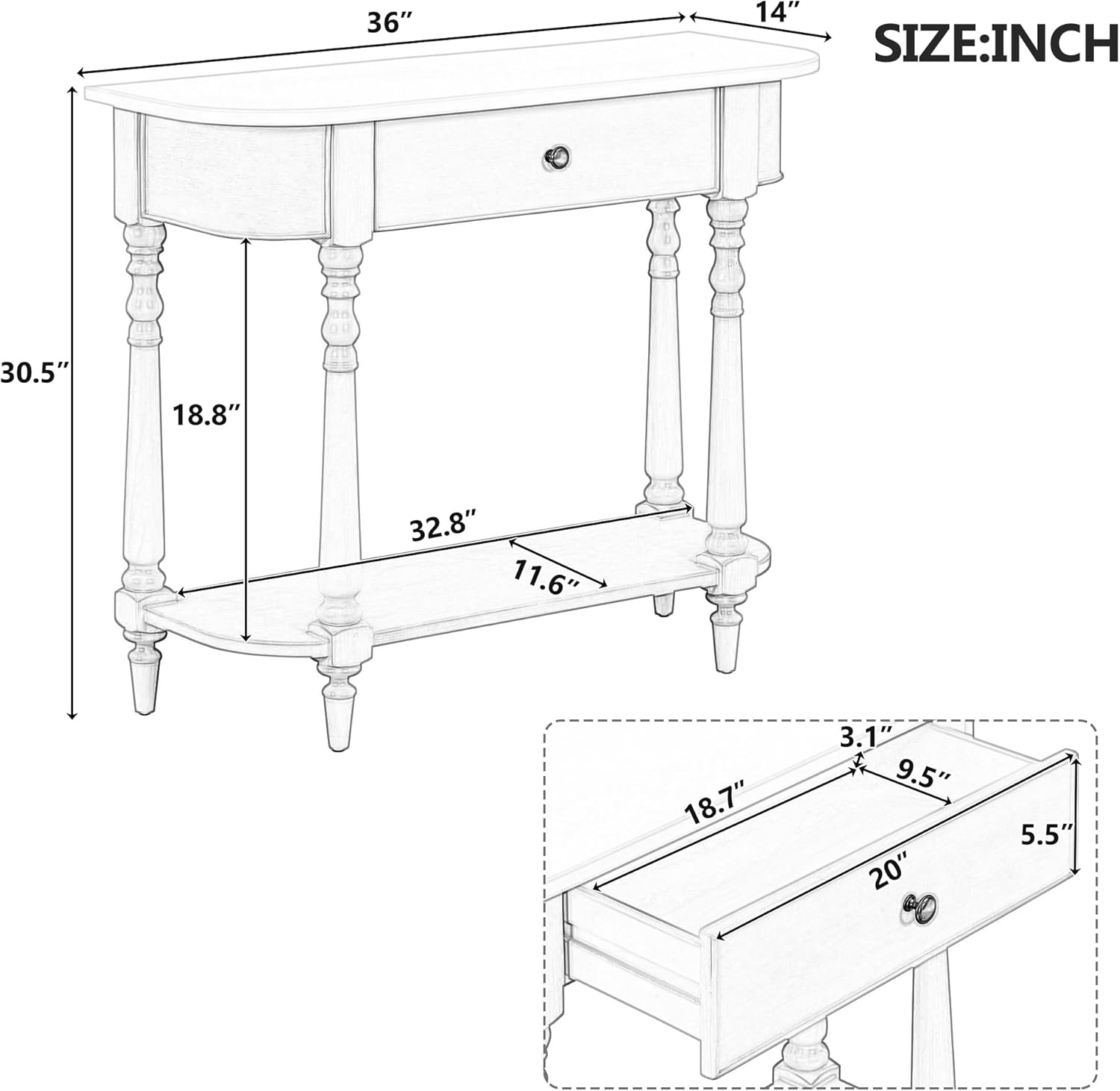 LUMISOL Solid Wood Entryway Table with Drawer and Open Shelf, for Living Room, Espresso