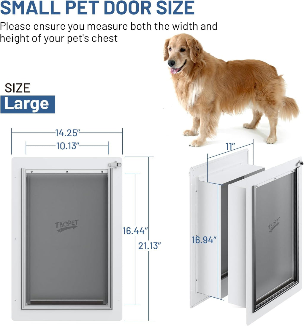 Pet Door for Wall with Secure Aluminum Lock, Steel Frame and Telescoping Tunnel, Double Silicone Flaps Dog Doggy Door and Cat Door Suitable for All Pets, Strong & Durable (Pets Up to 100 Lb) -Large