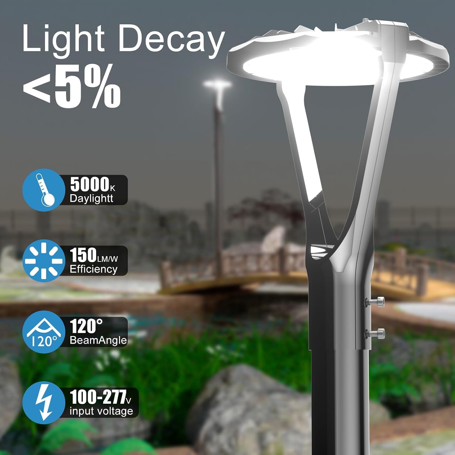 Lightdot LED Post Top Lights 150W Circular Area Light 22500Lm 5000K LED Parking Lot Light with Photocell, Outdoor Pole Lights Fixture for Garden Yard Street Lighting - 6 Pack