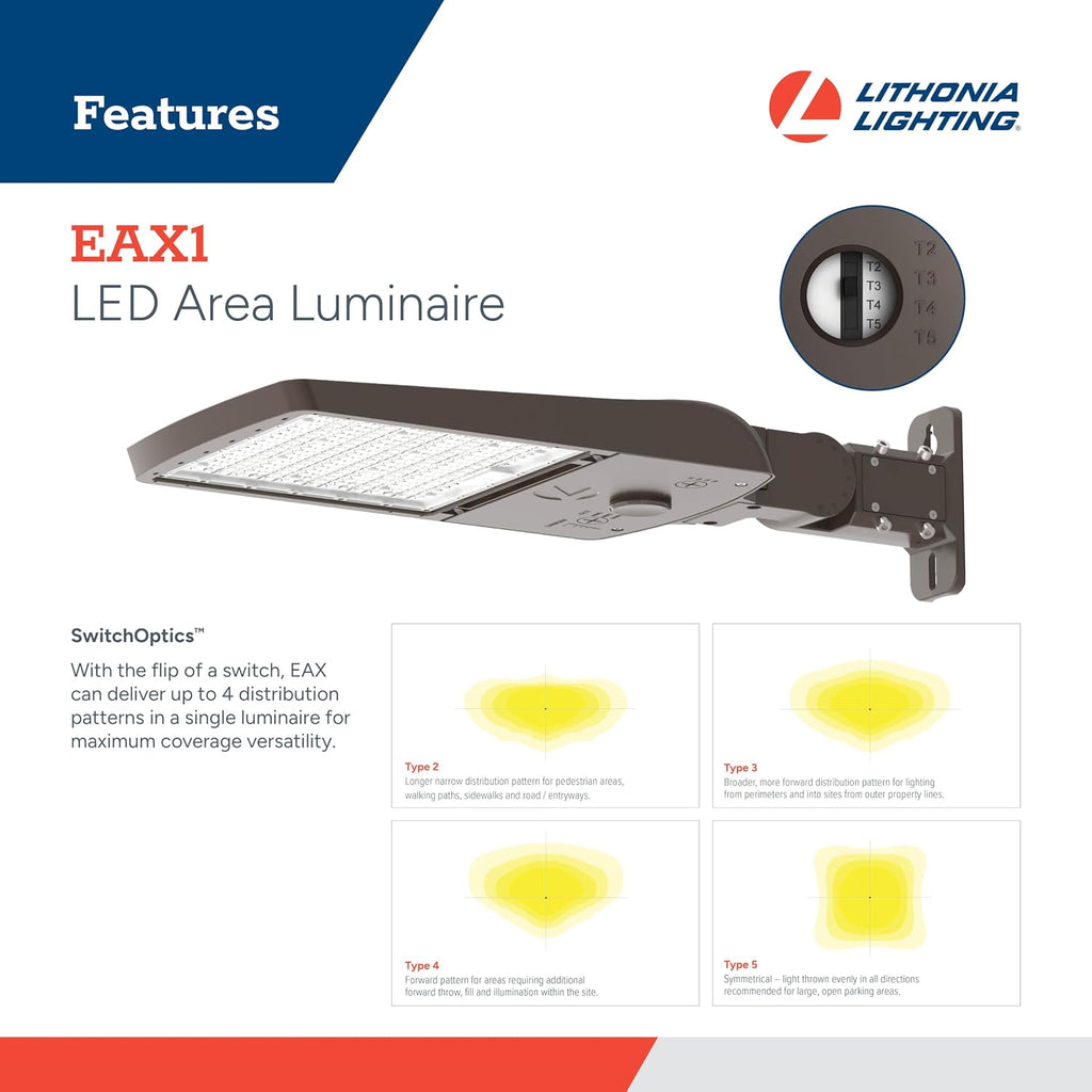 Lithonia Lighting LED Outdoor Area Light Fixture, LED Parking Lot Light with Adjustable Brightness, 3-in-1 Selectable White Color, 4-in-1 Switchable Distribution, UVOLT, Wall or Pole Mount, Bronze