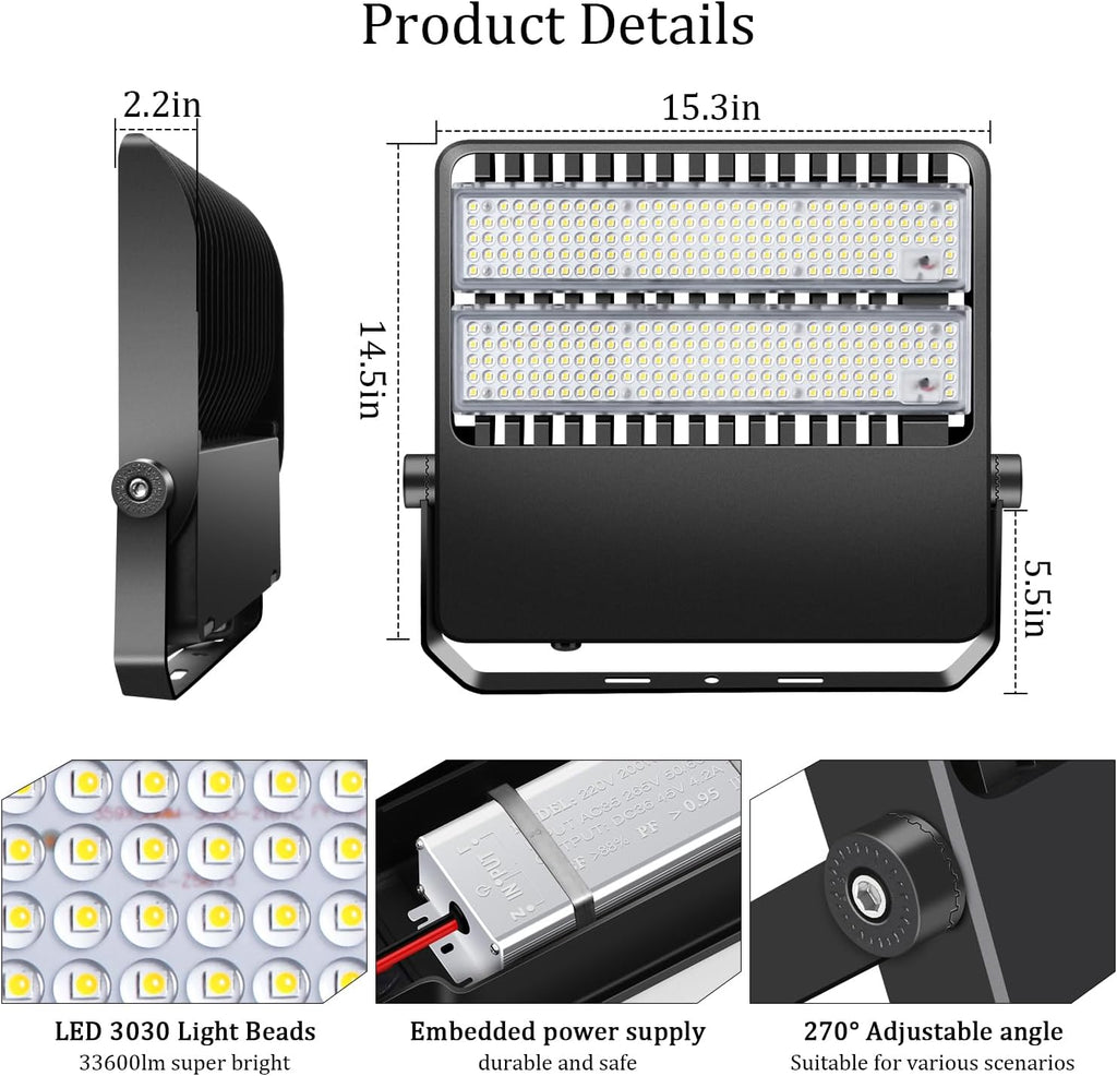 36000LM LED Stadium Flood Light Commercial 1500W Equivalent LED Arena Lighting Wall Mount Floodlights Outdoor 5500K 85-277V Waterproof 240W Shoebox Fixture for Court,Street,Yard 3 Pack