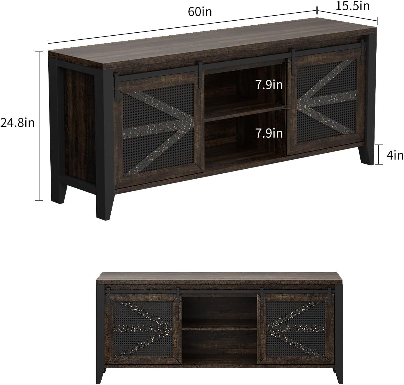 VFK 60 Inch TV Stand for TVs up to 65', Rustic Farmhouse Media Console with Sliding Barn Doors, 6 Drawers, Entertainment Center for Living Room