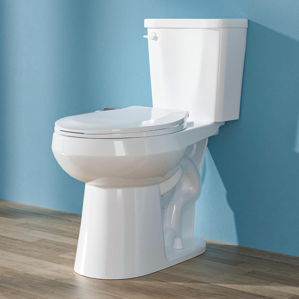 17.5' ADA Compact Chair Tall Toilet for Seniors 1.28 Single Flush White | Round High Toilet for Small Bathroom Space, Comfort Bowl Height 16.75', 12' Rough In