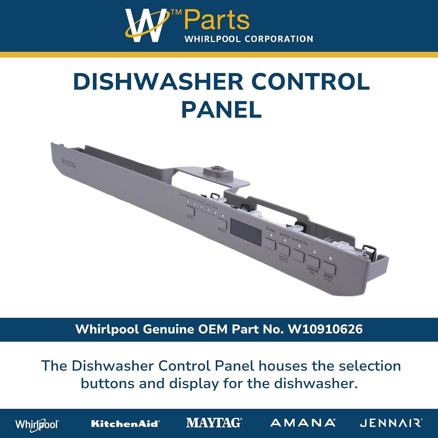 Whirlpool W10910626 Dishwasher Control Panel Assembly